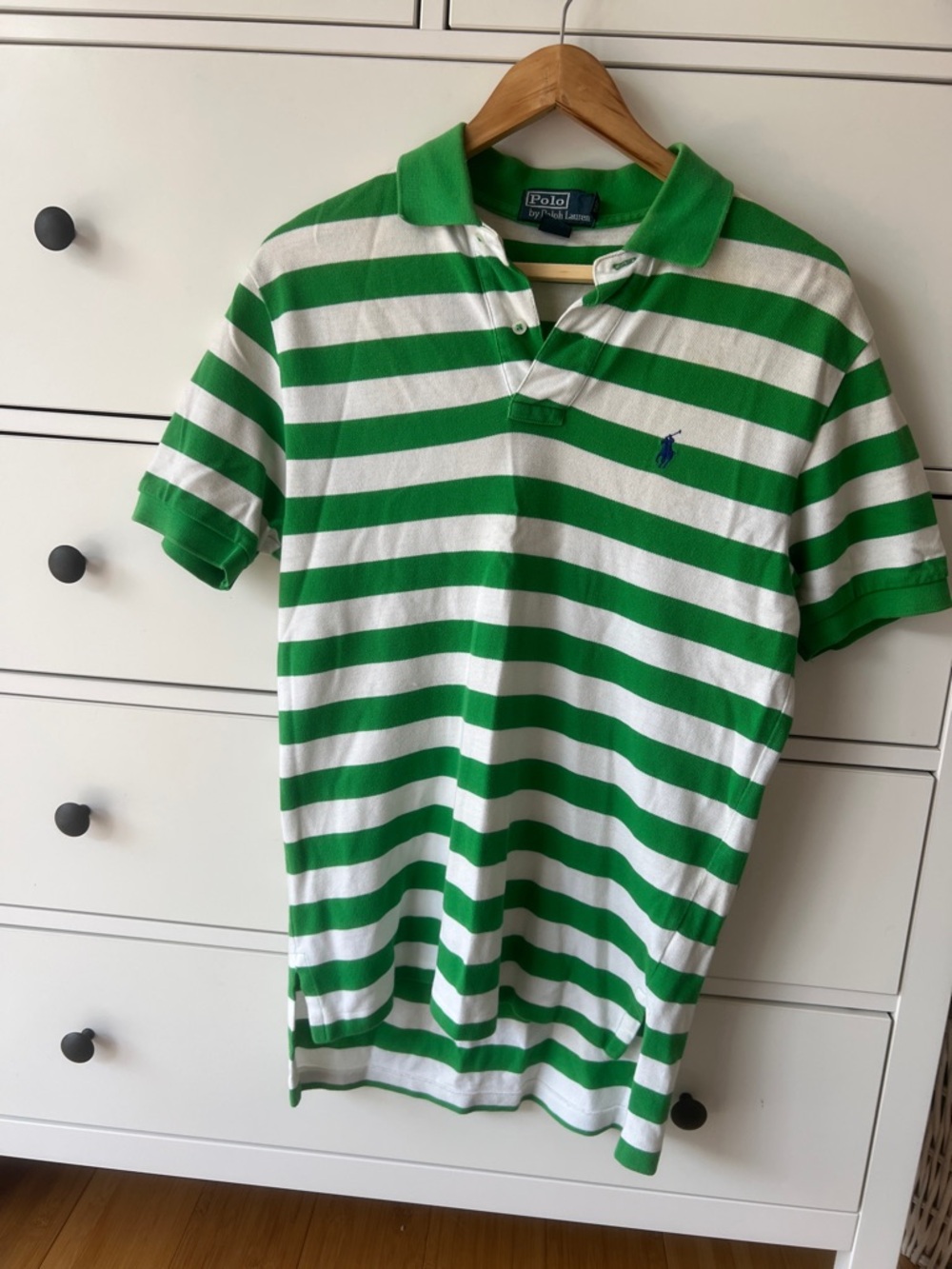 Polo by Ralph Lauren men’s Green & White Striped Polo Shirt Small 100% cotton